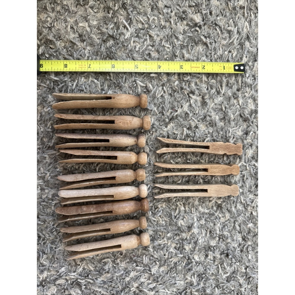 Vintage Collection of Carved Wood Clothes Pins Pin 1920 1930-lot Of 12 -3 Styles - Picture 2 of 4